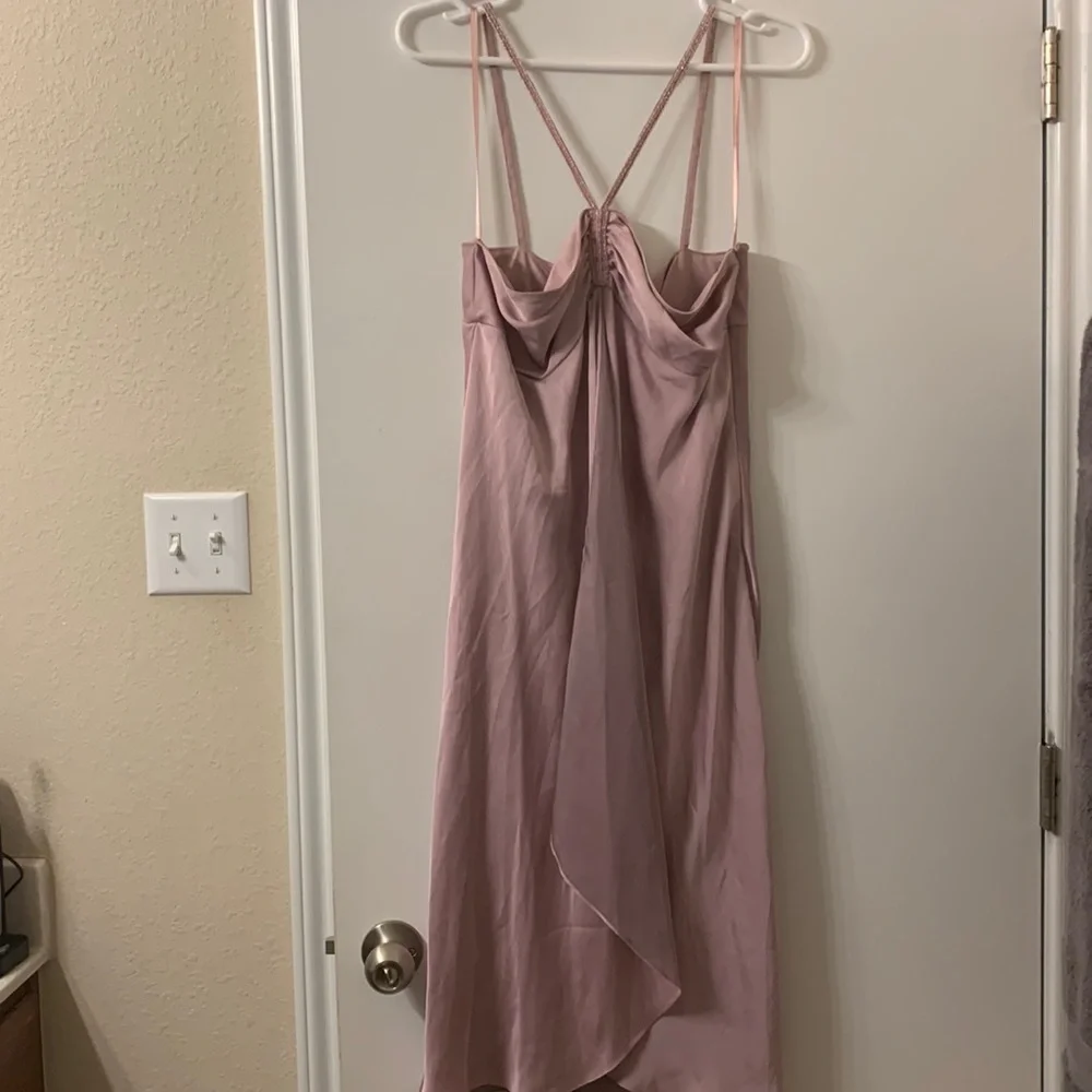 Pale pink/ light purple formal criss cross beaded rhinestone dress - Picture 3 of 11
